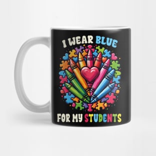 Autism Awareness Teacher I Wear Blue For My Students Crayons Puzzle Autism Mug